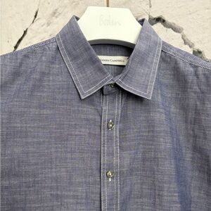 James Campbell Denim Blue 100% Cotton Button Up Short Sleeve Casual Shirt Beachy